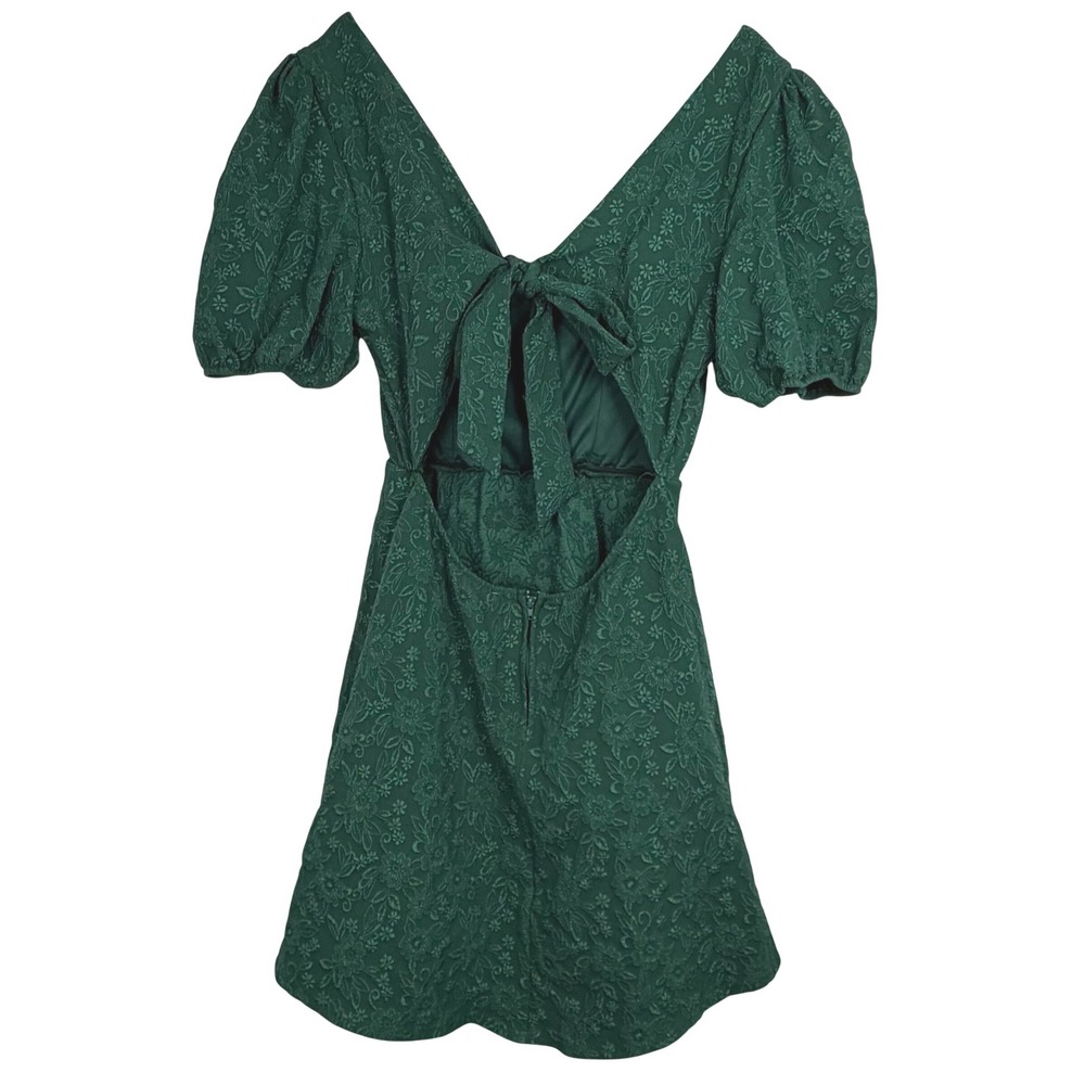 Altar State Emerald Green Floral Puff Sleeve Tie Back Cecelia Mini Dress Size XL - Picture 9 of 11
